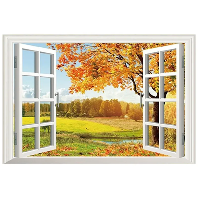 Outside the window seasons field scenery golden Autumn 3d vinyl wall stickers home hotel decoration landscape